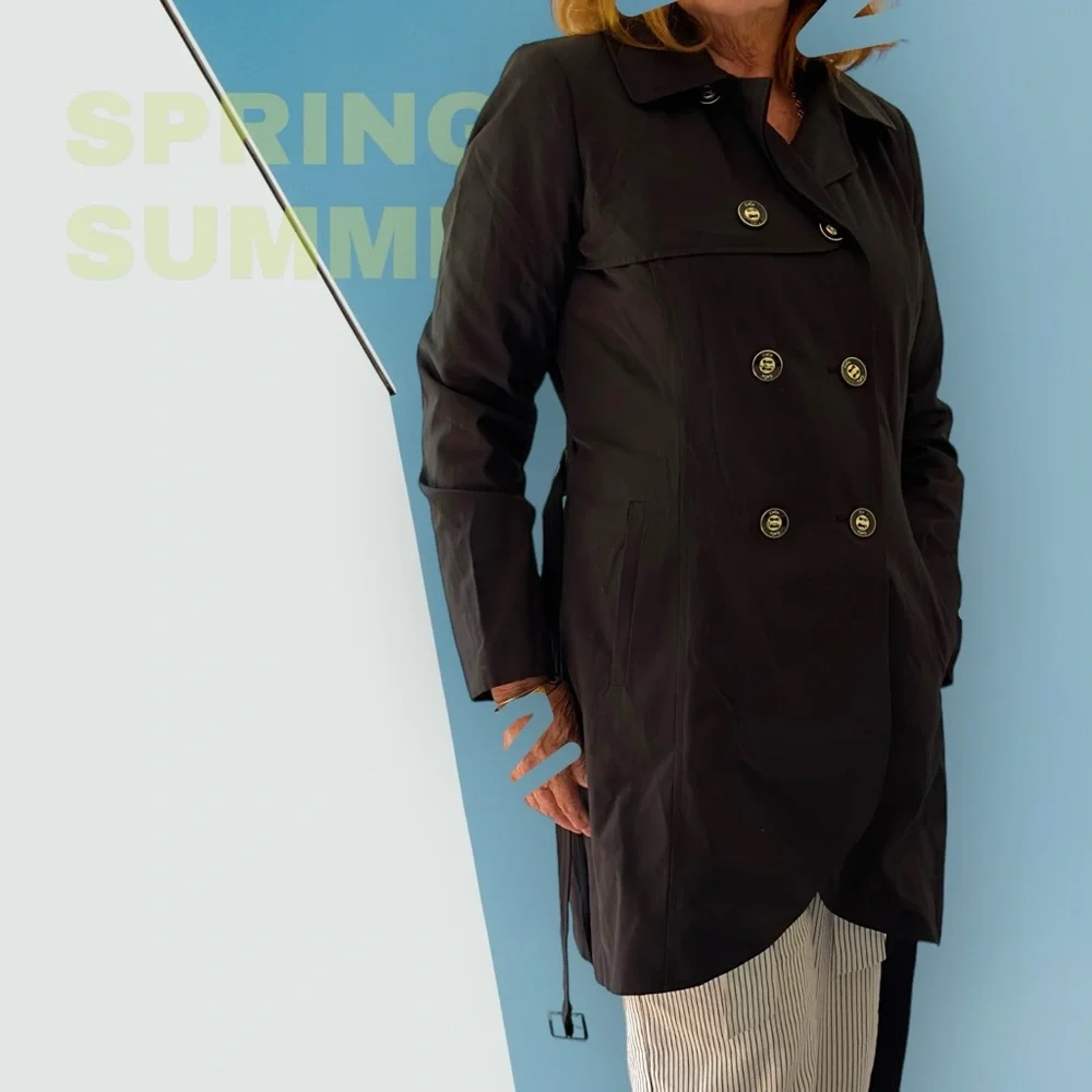 Luxurious Black Trench Coat by CeCe - Picture 2 of 16